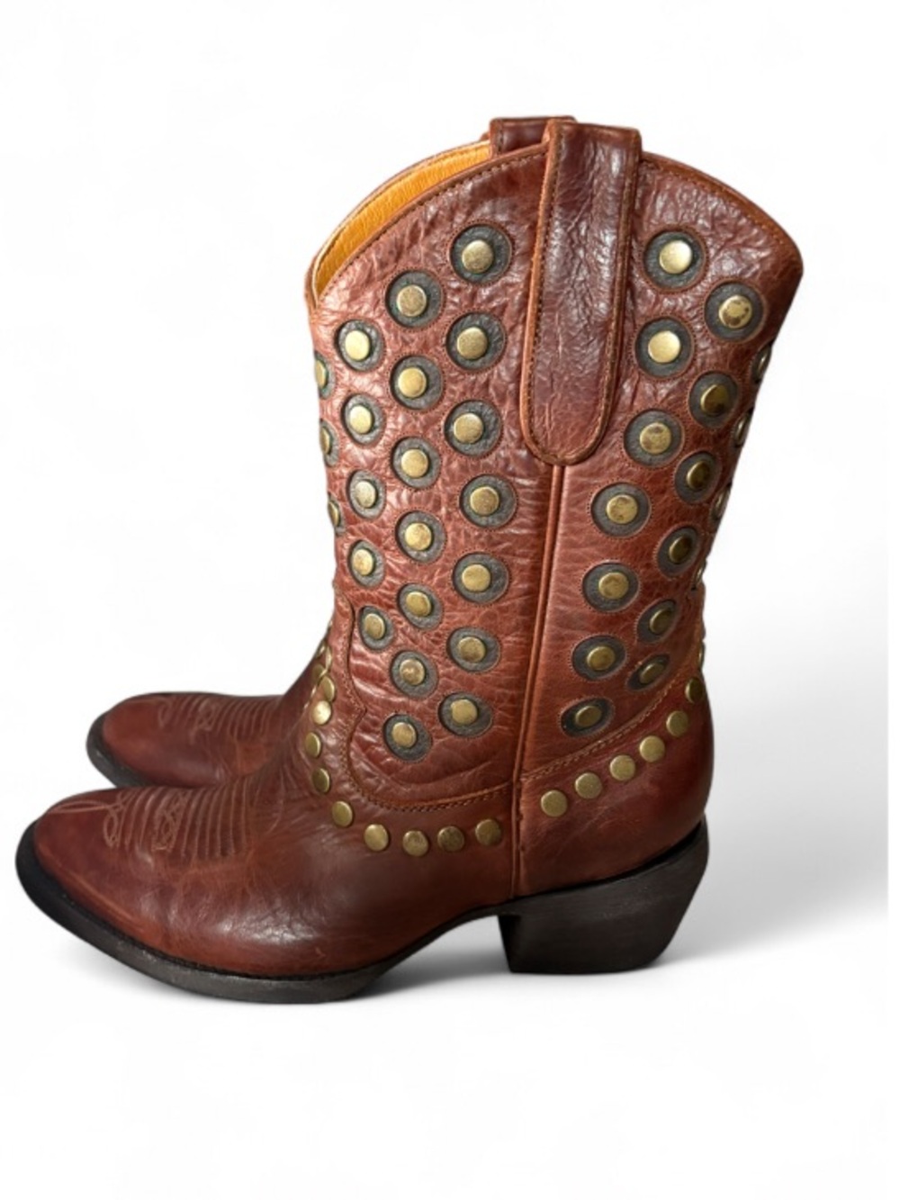 Old Gringo Brown Leather Grommet Studded Round Toe Western Cowboy Boots